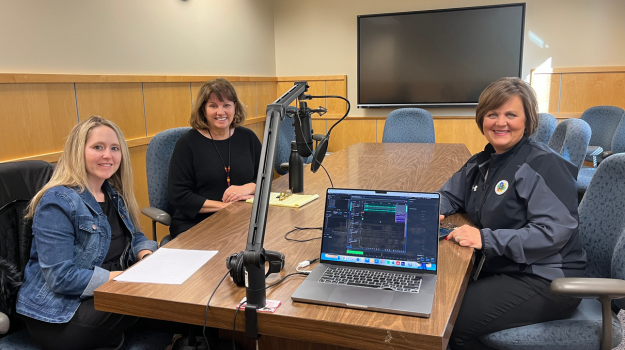 Christina Riss, Patti Lake-Torbert, and Dr. Jane Stavem recording a podcast. 